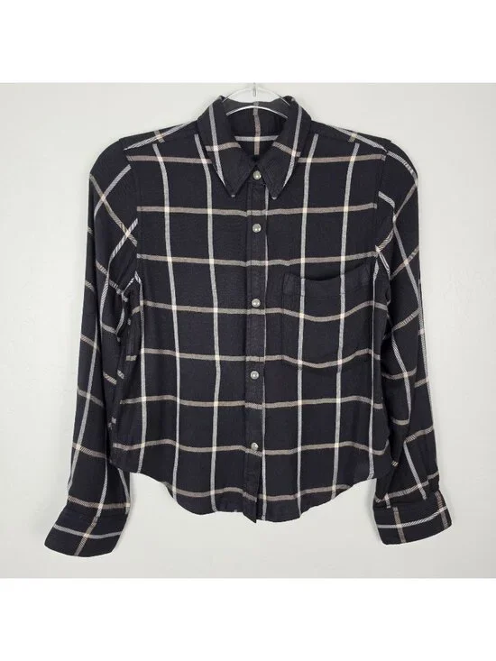 Rails Malin Button Up Shirt Snap Onyx Sand Birch Plaid Black Beige Size XS - Picture 3 of 15